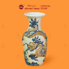 Lọ Hoa Men Hoàng Thổ Họa Tiết Cá Chép Hóa Rồng