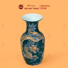 Lọ Hoa Men Lục Họa Tiết Cá Chép Hóa Rồng