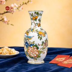 Lọ Hoa Men Màu Chim Én Lựu Vẽ Vàng