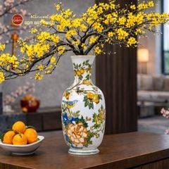 Lọ Hoa Men Màu Chim Én Lựu Vẽ Vàng