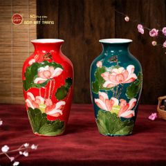 Lọ Hoa Men Màu Đắp Nổi Hoa Sen