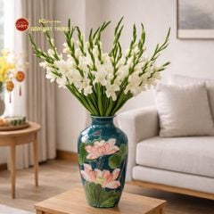 Lọ Hoa Men Màu Đắp Nổi Hoa Sen