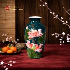 Lọ Hoa Men Màu Đắp Nổi Hoa Sen