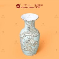 Lọ Hoa Men Ngọc Hoàng Tộc Vẽ Vàng Cá Chép Hóa Rồng