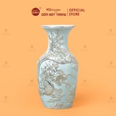 Lọ Hoa Men Ngọc Hoàng Tộc Vẽ Vàng Cá Chép Hóa Rồng