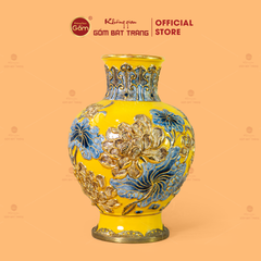 Lọ Hoa Men Vàng Hoa Sen Đắp Nổi Vẽ Vàng