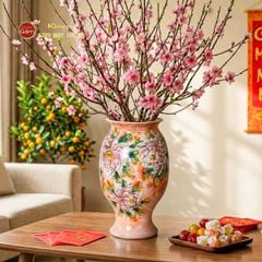 Lọ Hoa Miệng Loe Dáng Bầu Vẽ Hoa