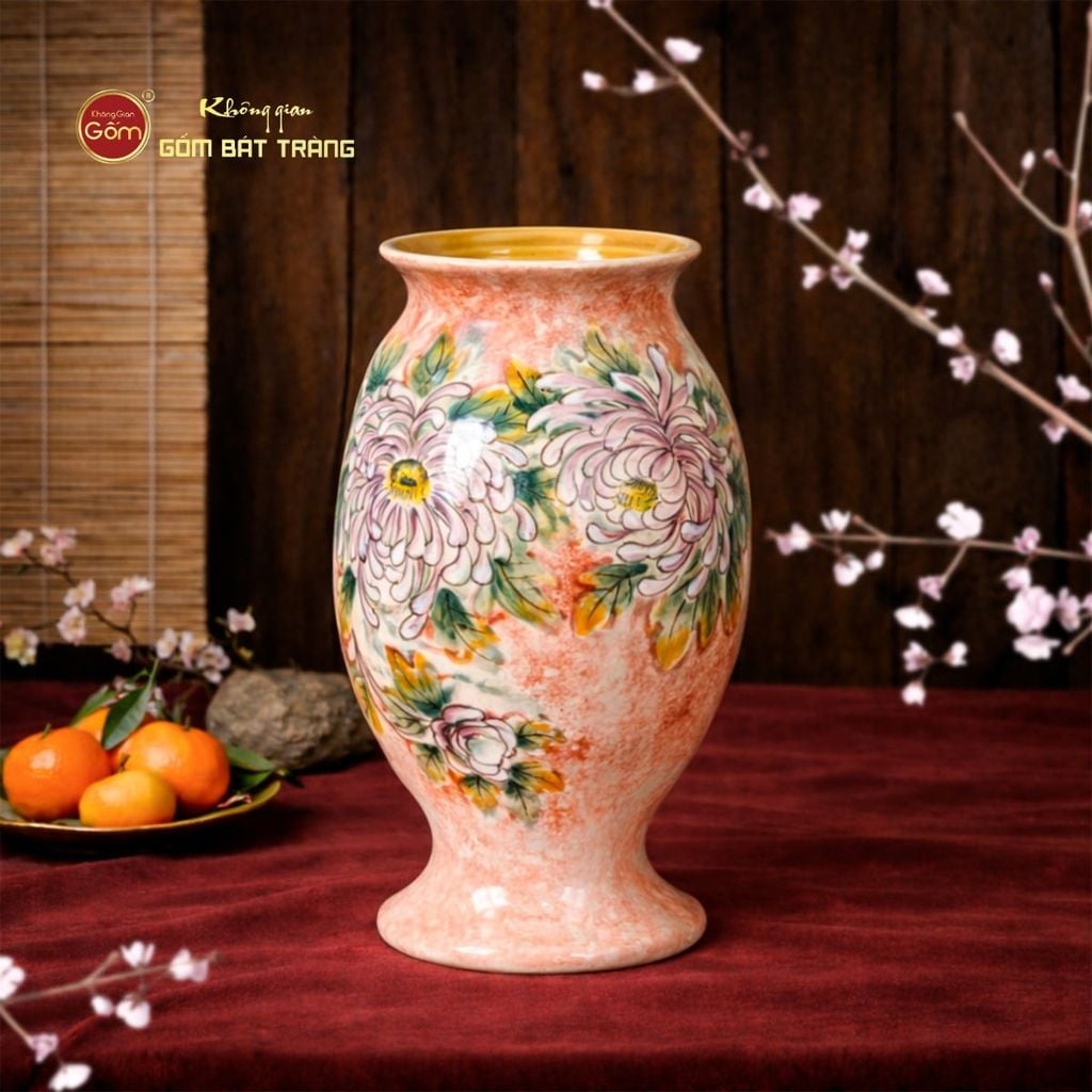 Lọ Hoa Miệng Loe Dáng Bầu Vẽ Hoa