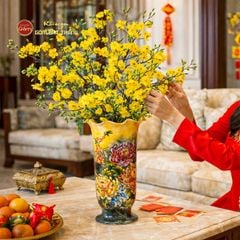 Lọ Hoa Miệng Lượn Dáng Cúp Vẽ Hoa