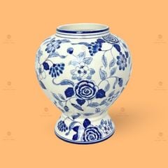 Lọ hoa nhỡ men lam vẽ dây hoa