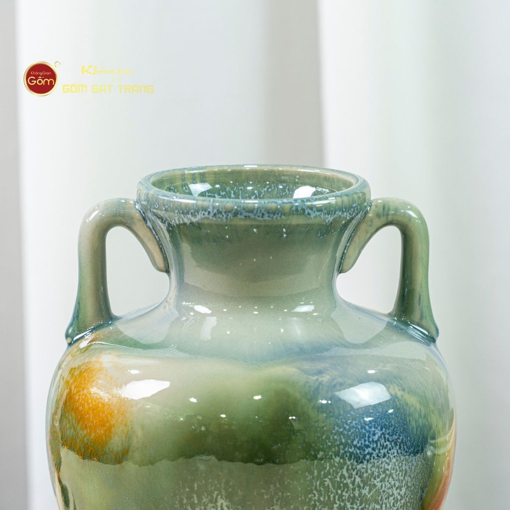 Lọ Hoa Tai Cúp Men Chảy Họa Tiết Búp Sen