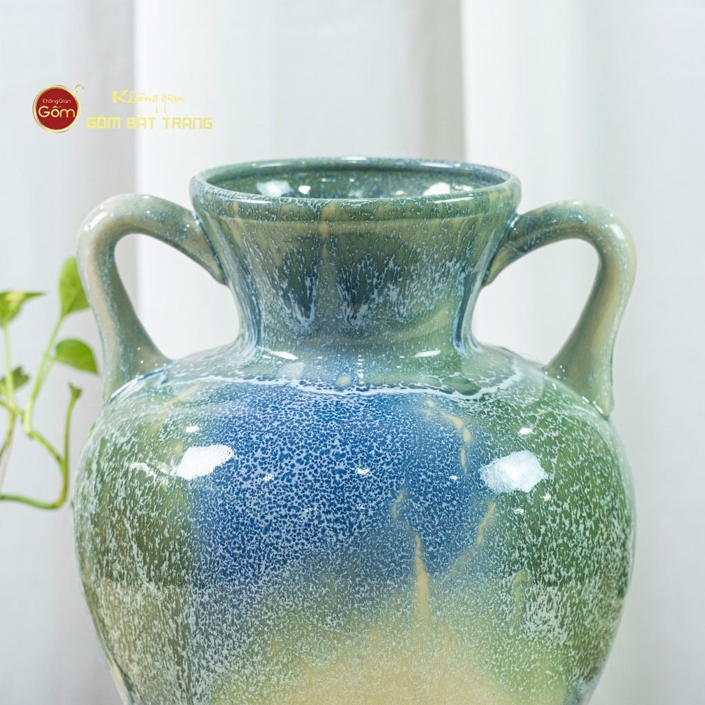 Lọ Hoa Tai Cúp Men Chảy Họa Tiết Búp Sen