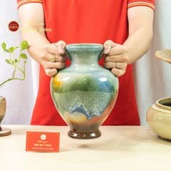 Lọ Hoa Tai Cúp Men Chảy Họa Tiết Búp Sen