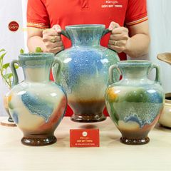 Lọ Hoa Tai Cúp Men Chảy Họa Tiết Búp Sen