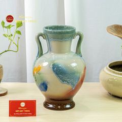 Lọ Hoa Tai Cúp Men Chảy Họa Tiết Búp Sen