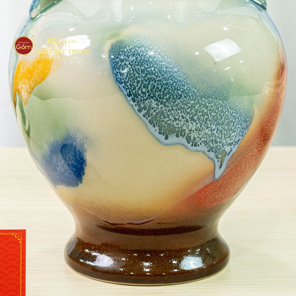 Lọ Hoa Tai Cúp Men Chảy Họa Tiết Búp Sen