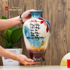 Lọ Đùi Dế Men Chảy Vẽ Thư Pháp