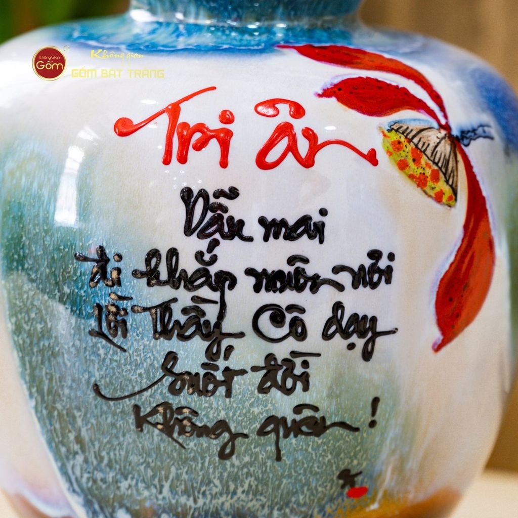 Lọ Vò Vai Ngang Men Chảy Vẽ Thư Pháp