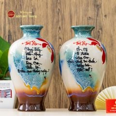 Lọ Đùi Dế Men Chảy Vẽ Thư Pháp