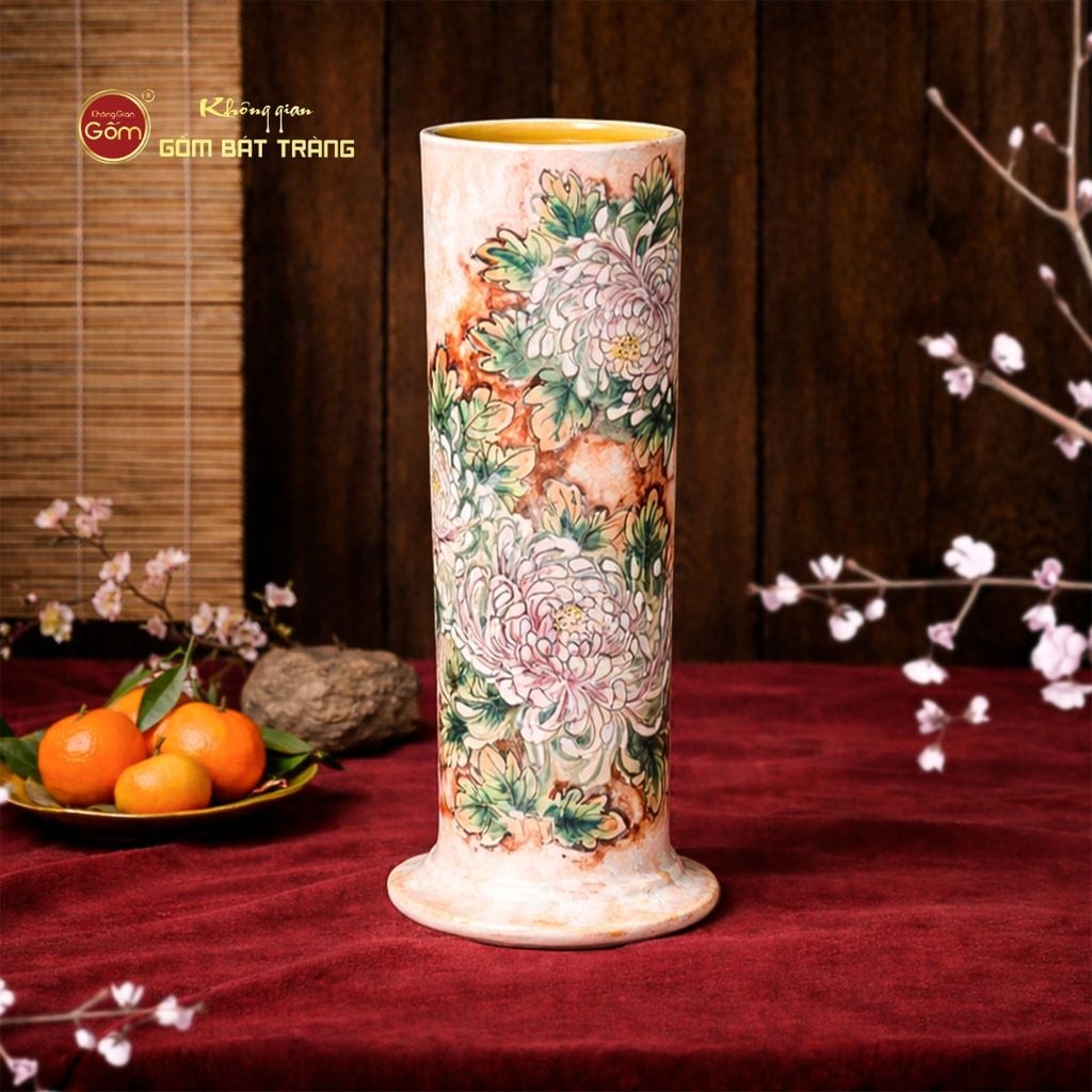 Lọ Hoa Vuốt Dáng Ống Vẽ Hoa