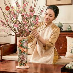 Lọ Hoa Vuốt Dáng Ống Vẽ Hoa