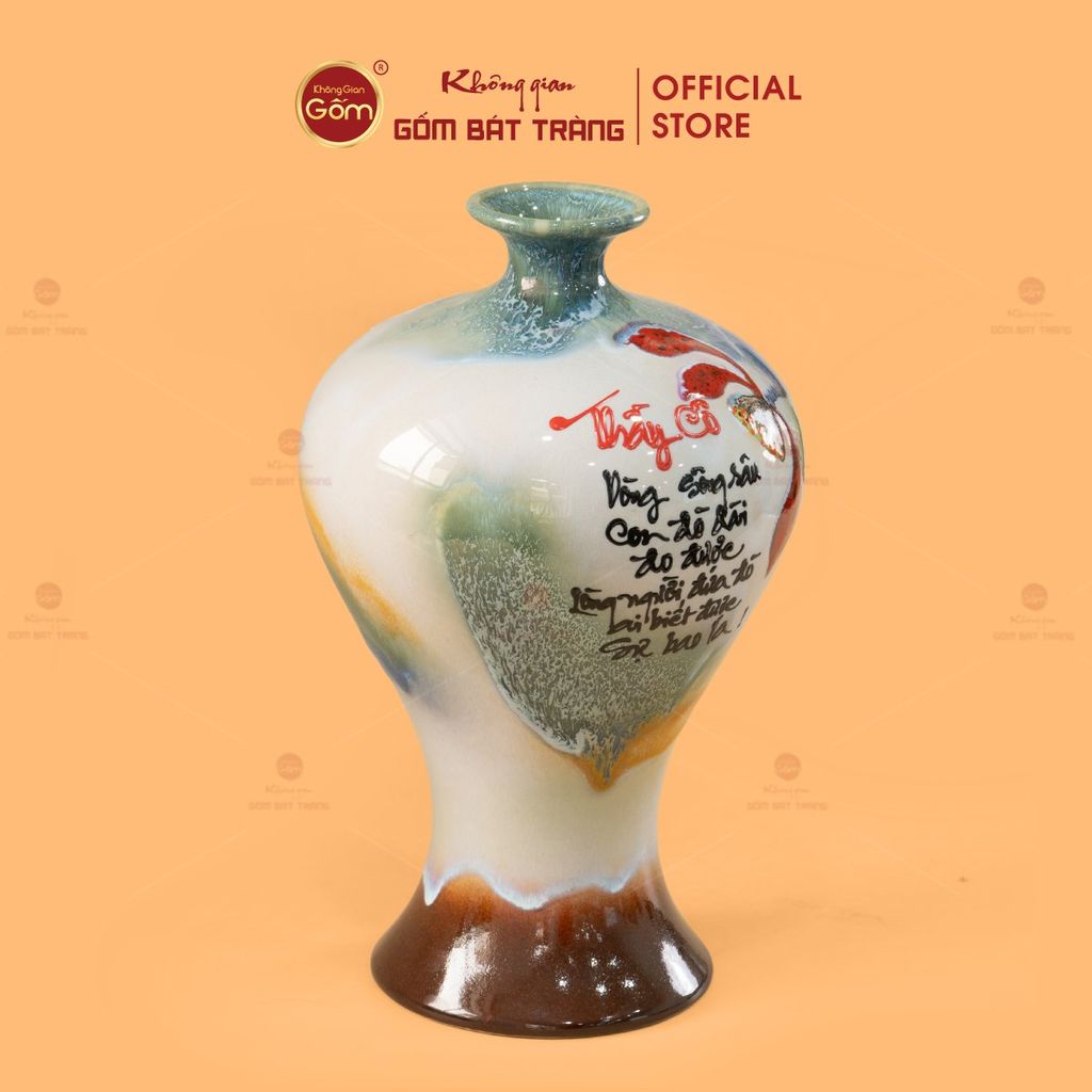 Lọ Tuyết Mai Men Chảy Vẽ Thư Pháp