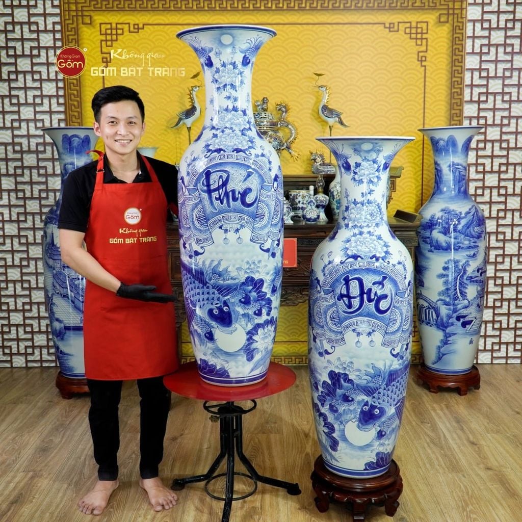 Lộc Bình 1M2 Men Lam Phúc Đức