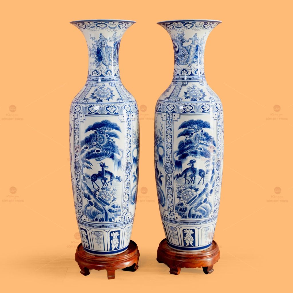 Lộc Bình 1M2 Men Lam Tứ Cảnh Phúc Đức