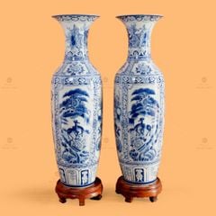 Lộc Bình 1M2 Men Lam Tứ Cảnh Phúc Đức