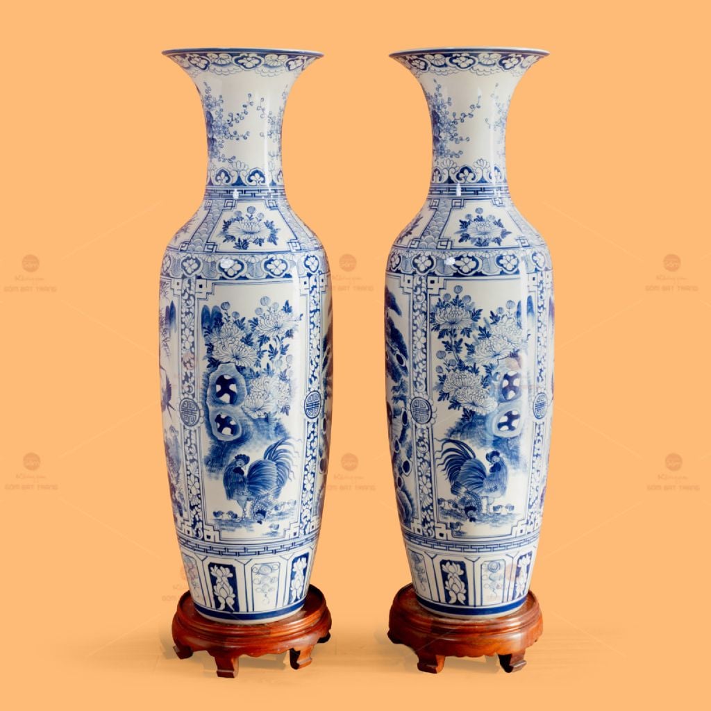 Lộc Bình 1M2 Men Lam Tứ Cảnh Phúc Đức