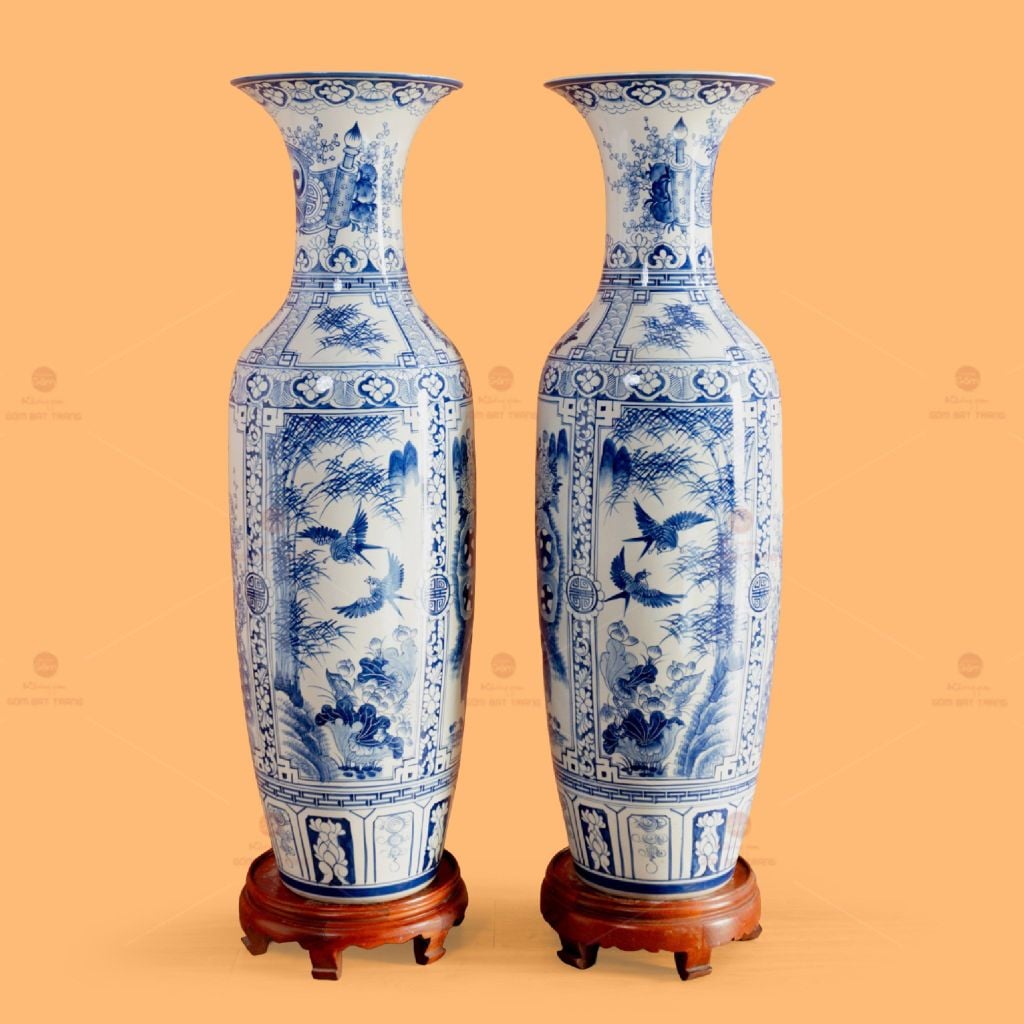 Lộc Bình 1M2 Men Lam Tứ Cảnh Phúc Đức