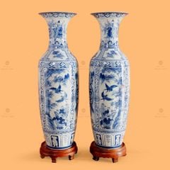 Lộc Bình 1M2 Men Lam Tứ Cảnh Phúc Đức