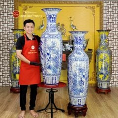 Lộc Bình 1M2 Men Lam Tứ Cảnh Phúc Đức