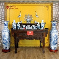 Lộc Bình 1M2 Men Lam Tứ Cảnh Phúc Đức