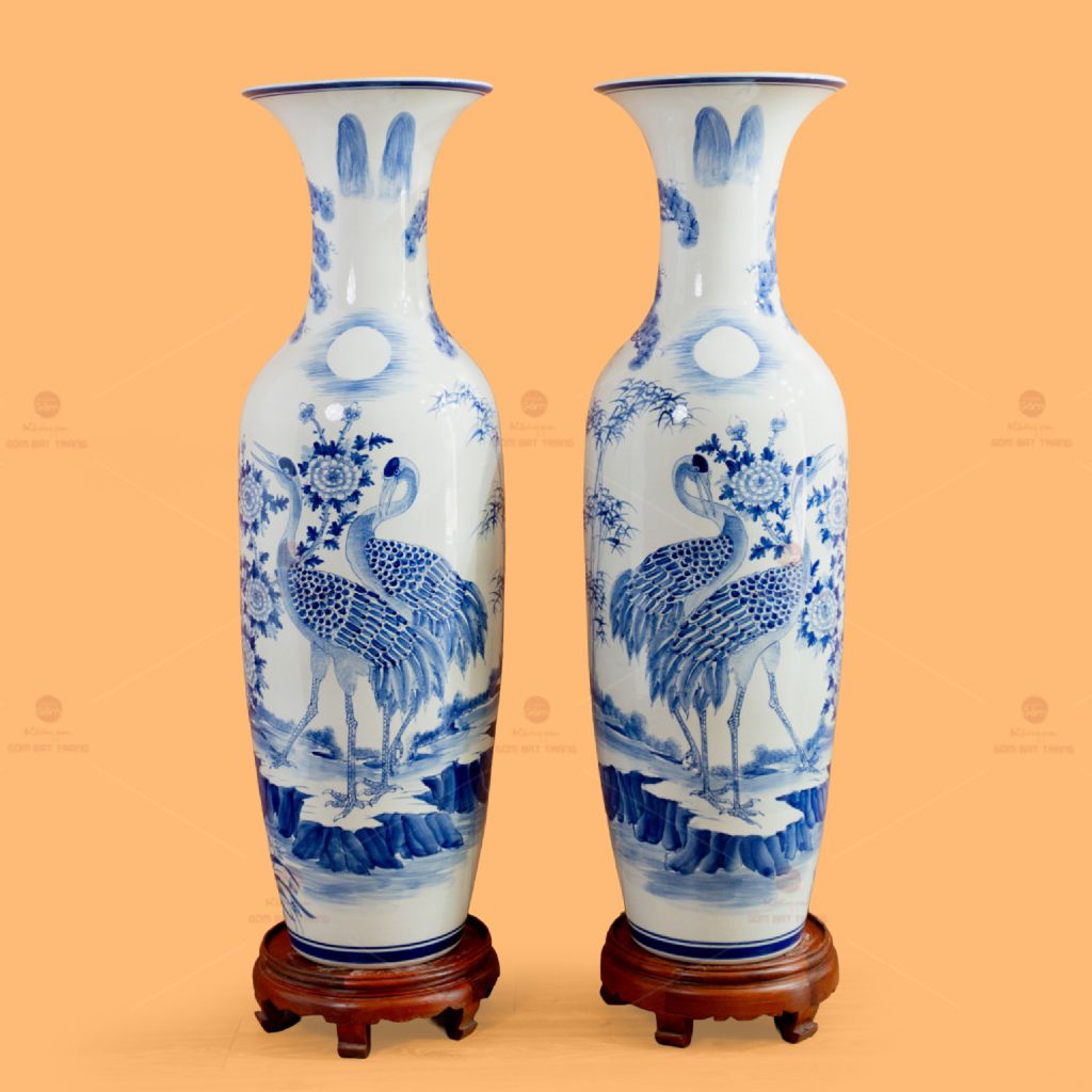 Lộc Bình 1M2 Men Lam Tùng Hạc