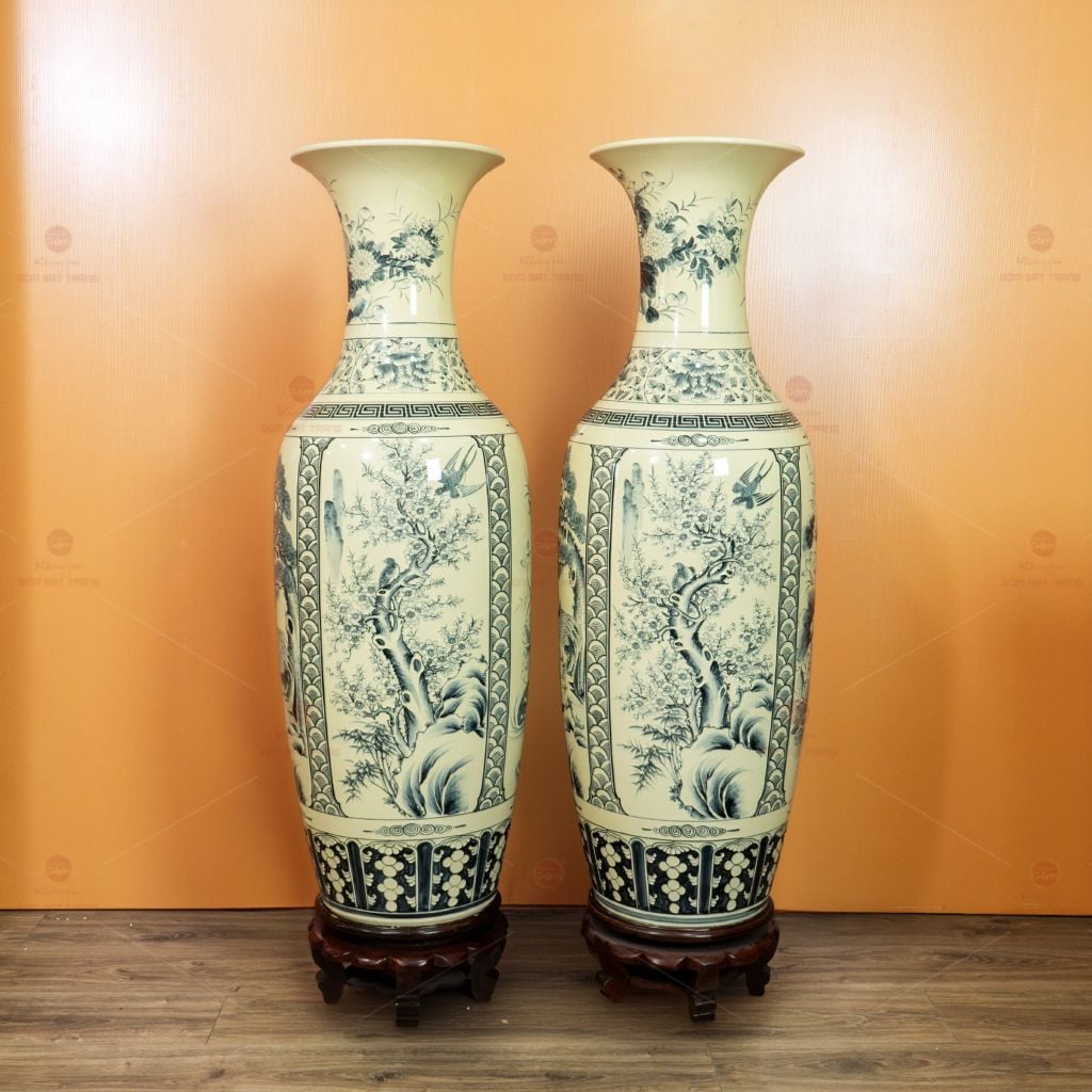 Lộc Bình 1M2 Men Rạn Tứ Cảnh Hanh Vàng Vẽ Kỹ