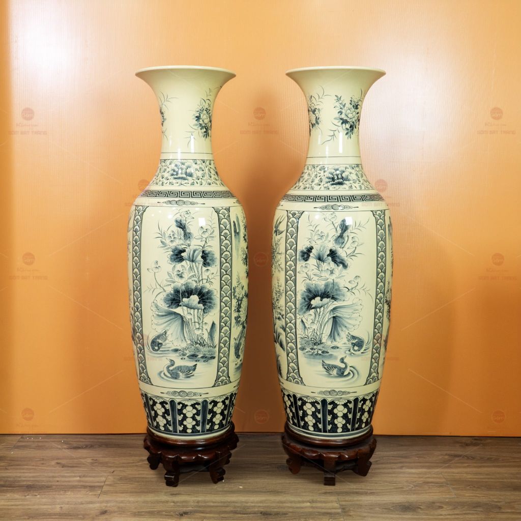 Lộc Bình 1M2 Men Rạn Tứ Cảnh Hanh Vàng Vẽ Kỹ