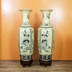 Lộc Bình 1M2 Men Rạn Tứ Cảnh Hanh Vàng Vẽ Kỹ