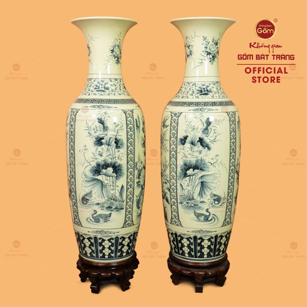 Lộc Bình 1M2 Men Rạn Tứ Cảnh Hanh Vàng Vẽ Kỹ