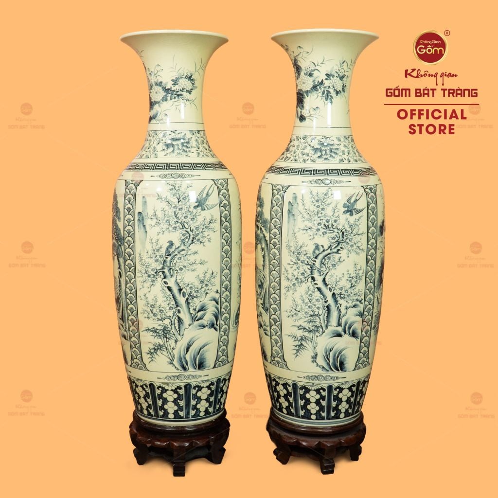 Lộc Bình 1M2 Men Rạn Tứ Cảnh Hanh Vàng Vẽ Kỹ