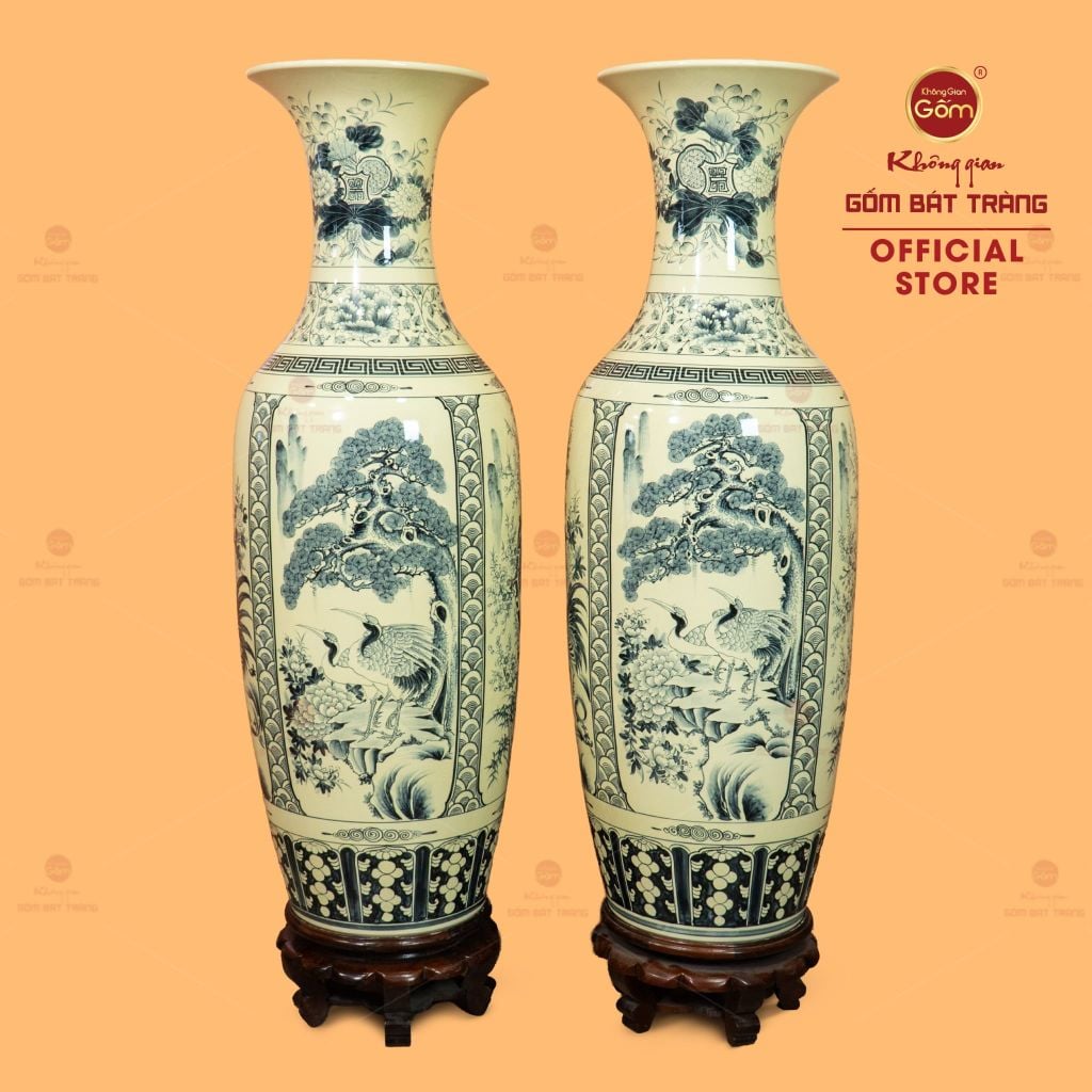 Lộc Bình 1M2 Men Rạn Tứ Cảnh Hanh Vàng Vẽ Kỹ