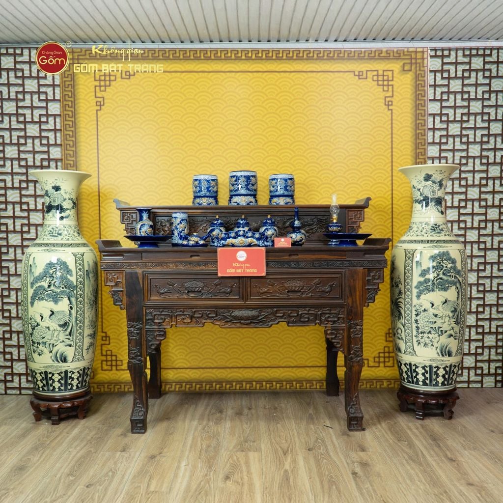 Lộc Bình 1M2 Men Rạn Tứ Cảnh Hanh Vàng Vẽ Kỹ