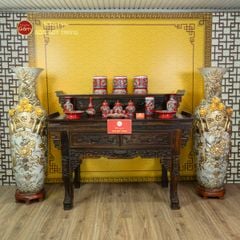 Lộc Bình 1M4 Men Rạn Phúc Lộc Thọ Đắp Nổi Vẽ Vàng