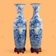 Lộc Bình 1M4 Men Lam Cá Chép Vượt Vũ Môn