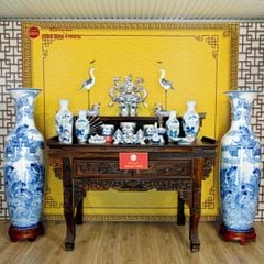 Lộc Bình 1M4 Men Lam Cá Chép Vượt Vũ Môn