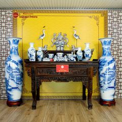 Lộc Bình 1M4 Men Lam Vẽ Sơn Thủy