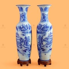 Lộc Bình 1M4 Men Lam Vẽ Sơn Thủy