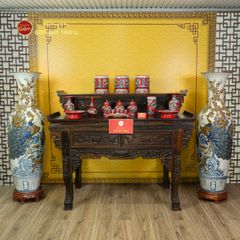 Lộc Bình 1M4 Men Rạn Công Đào Hoa Nâu Đắp Nổi