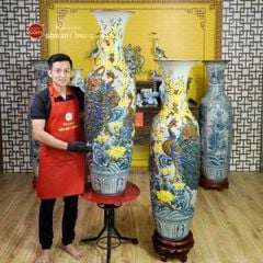 Lộc Bình 1M4 Men Rạn Đắp Nổi Công Đào