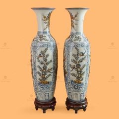 Lộc Bình 1M4 Men Rạn Đắp Nổi Tứ Cảnh